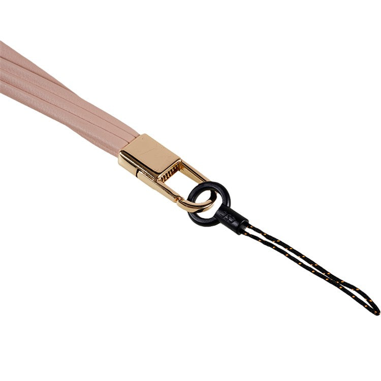 20cm Universal Cell Phone Case Hand Strap Wrist Lanyard Leather Strap for Name Tag / Keys - Pink