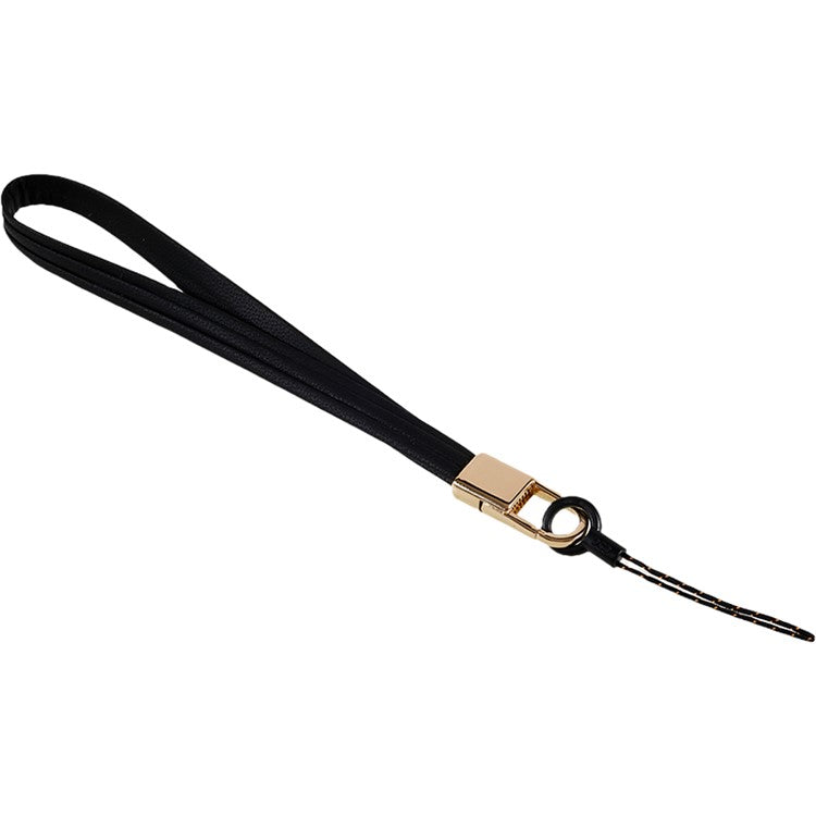 20cm Universal Cell Phone Case Hand Strap Wrist Lanyard Leather Strap for Name Tag / Keys - Black