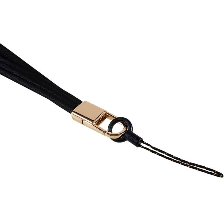 20cm Universal Cell Phone Case Hand Strap Wrist Lanyard Leather Strap for Name Tag / Keys - Black