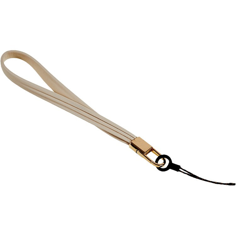 20cm Universal Cell Phone Case Hand Strap Wrist Lanyard Leather Strap for Name Tag / Keys - Apricot