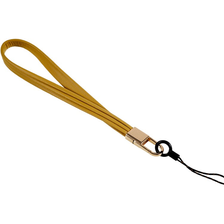 20cm Universal Cell Phone Case Hand Strap Wrist Lanyard Leather Strap for Name Tag / Keys - Dark Yellow