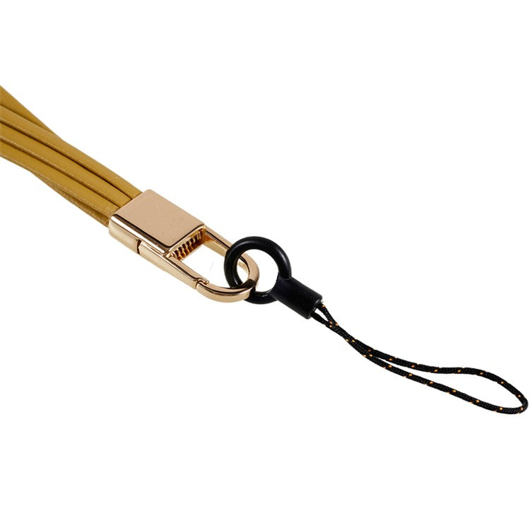 20cm Universal Cell Phone Case Hand Strap Wrist Lanyard Leather Strap for Name Tag / Keys - Dark Yellow