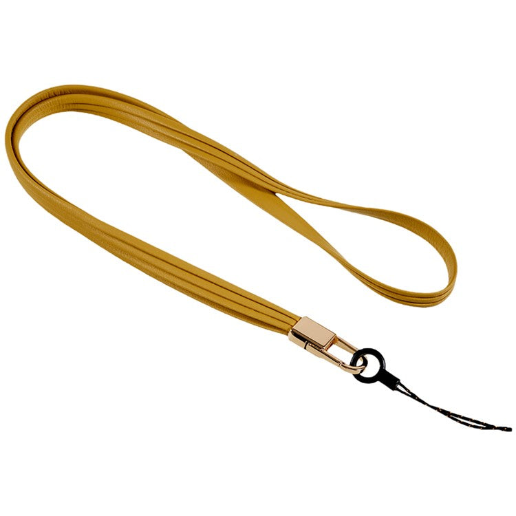 45cm Leather Neck Strap for Name Tag / Keys Universal Cell Phone Case Hanging Neck Lanyard - Dark Yellow