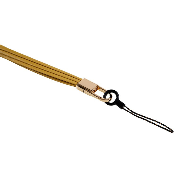 45cm Leather Neck Strap for Name Tag / Keys Universal Cell Phone Case Hanging Neck Lanyard - Dark Yellow