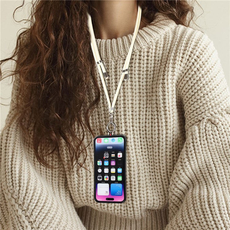 6mm x 160cm Neck-Mounted Phone Lanyard Anti-Lost Two-Way Adjustable Cell Phone Crossbody Strap - Light Yellow