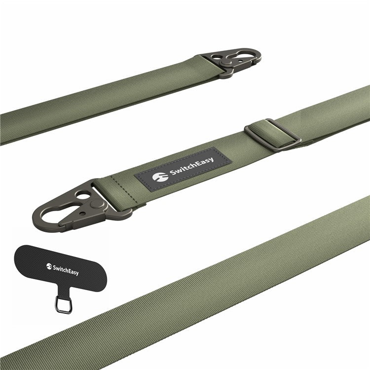 SWITCHEASY Ultra Slim Metal Tether Tabs with 25mm Nylon Lanyard for Cell Phones Anti-Lost Adjustable Strap - Army Green