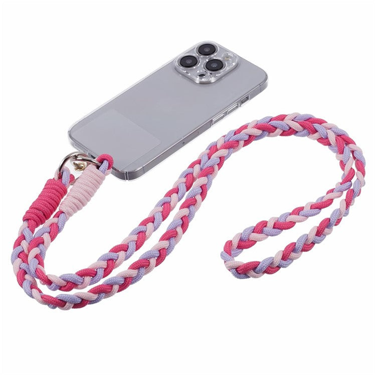 A5 Style 60cm Phone Crossbody Lanyard Weaving Polyester Shoulder Strap Phone Charms with Patch - Rose Purple