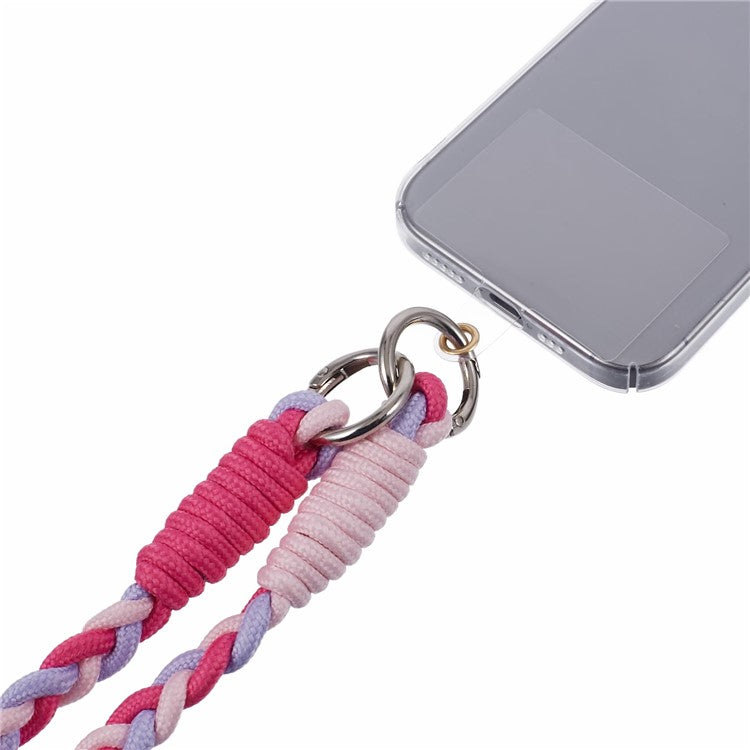 A5 Style 60cm Phone Crossbody Lanyard Weaving Polyester Shoulder Strap Phone Charms with Patch - Rose Purple