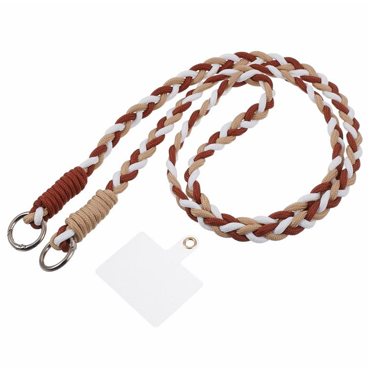 A5 Style 60cm Phone Crossbody Lanyard Weaving Polyester Shoulder Strap Phone Charms with Patch - Apricot Brown