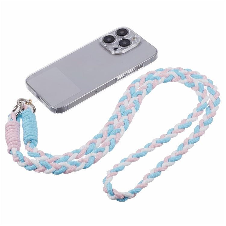 A5 Style 60cm Phone Crossbody Lanyard Weaving Polyester Shoulder Strap Phone Charms with Patch - Pink Blue