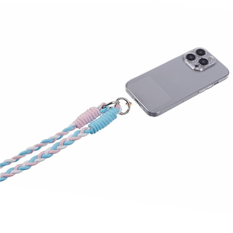 A5 Style 60cm Phone Crossbody Lanyard Weaving Polyester Shoulder Strap Phone Charms with Patch - Pink Blue