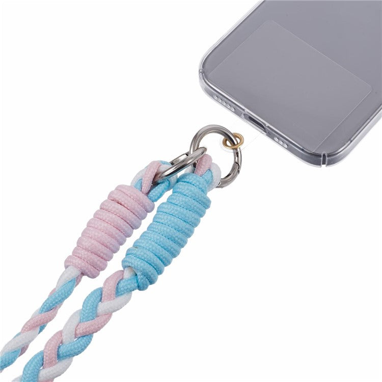 A5 Style 60cm Phone Crossbody Lanyard Weaving Polyester Shoulder Strap Phone Charms with Patch - Pink Blue