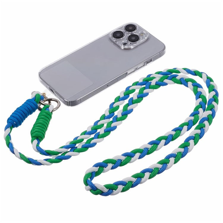 A5 Style 60cm Phone Crossbody Lanyard Weaving Polyester Shoulder Strap Phone Charms with Patch - Blue Green