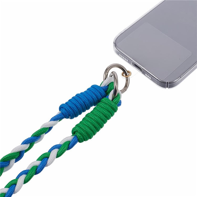 A5 Style 60cm Phone Crossbody Lanyard Weaving Polyester Shoulder Strap Phone Charms with Patch - Blue Green