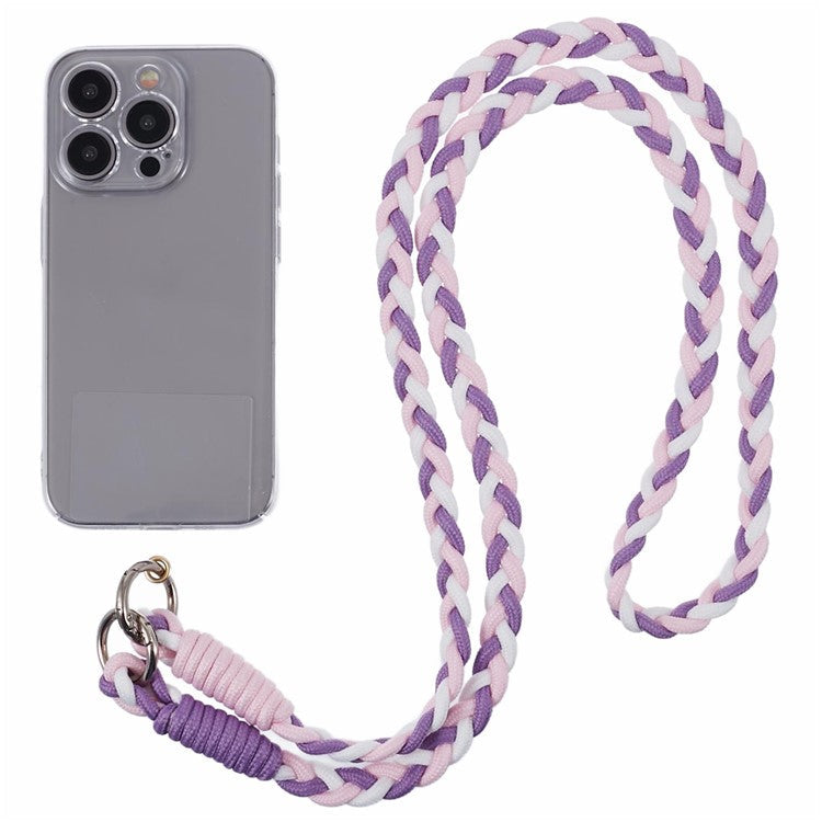 A5 Style 60cm Phone Crossbody Lanyard Weaving Polyester Shoulder Strap Phone Charms with Patch - Purple Pink
