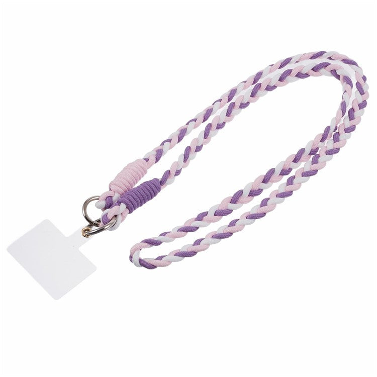 A5 Style 60cm Phone Crossbody Lanyard Weaving Polyester Shoulder Strap Phone Charms with Patch - Purple Pink