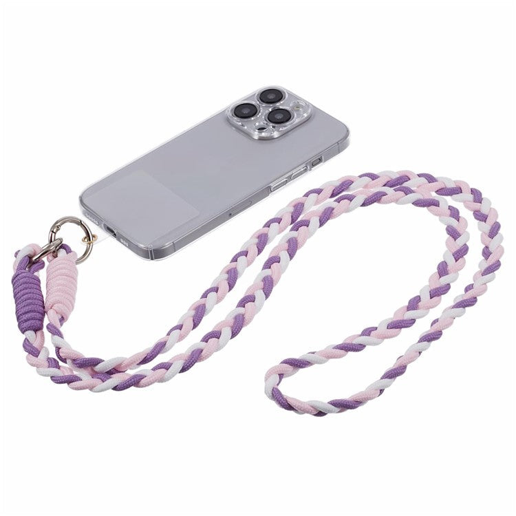 A5 Style 60cm Phone Crossbody Lanyard Weaving Polyester Shoulder Strap Phone Charms with Patch - Purple Pink