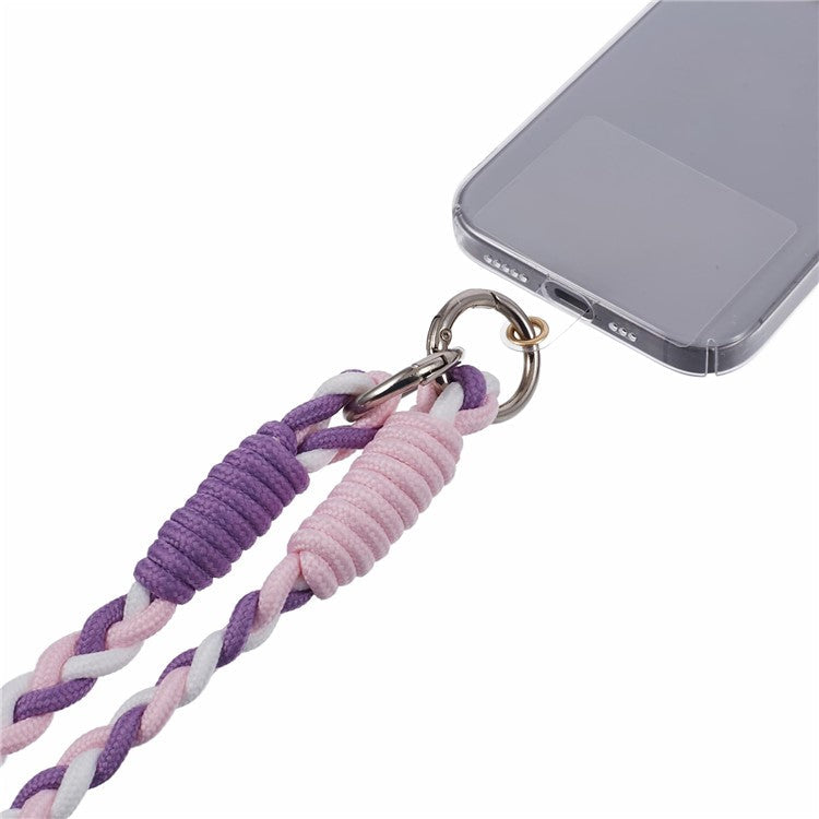 A5 Style 60cm Phone Crossbody Lanyard Weaving Polyester Shoulder Strap Phone Charms with Patch - Purple Pink