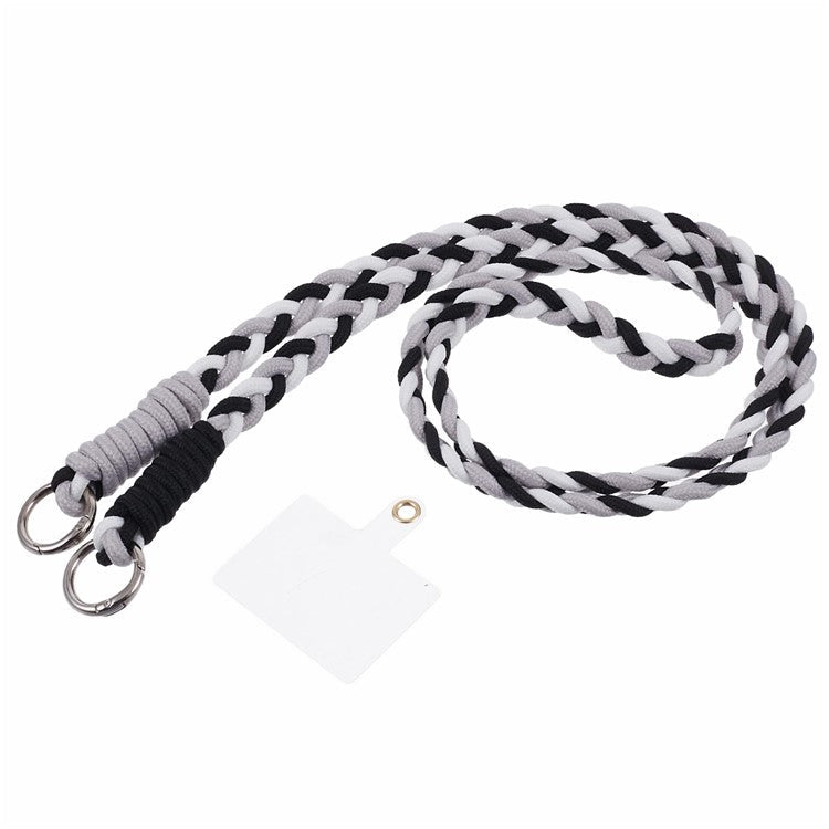 A5 Style 60cm Phone Crossbody Lanyard Weaving Polyester Shoulder Strap Phone Charms with Patch - Grey Black