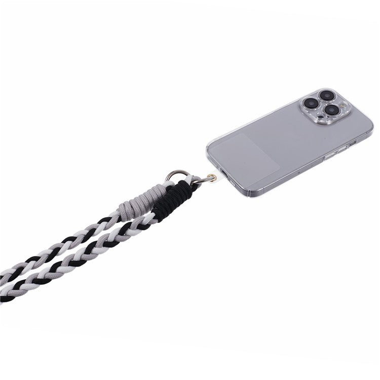A5 Style 60cm Phone Crossbody Lanyard Weaving Polyester Shoulder Strap Phone Charms with Patch - Grey Black