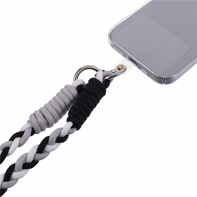 A5 Style 60cm Phone Crossbody Lanyard Weaving Polyester Shoulder Strap Phone Charms with Patch - Grey Black