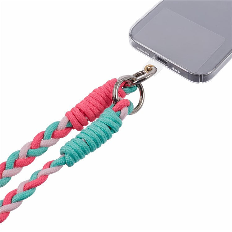 A5 Style 60cm Phone Crossbody Lanyard Weaving Polyester Shoulder Strap Phone Charms with Patch - Rose Green