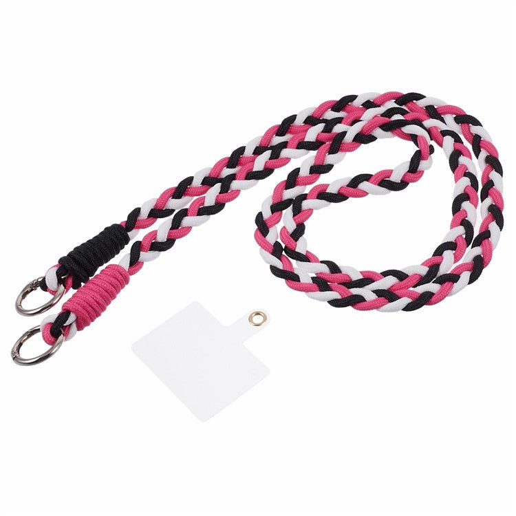 A5 Style 60cm Phone Crossbody Lanyard Weaving Polyester Shoulder Strap Phone Charms with Patch - Rose Black