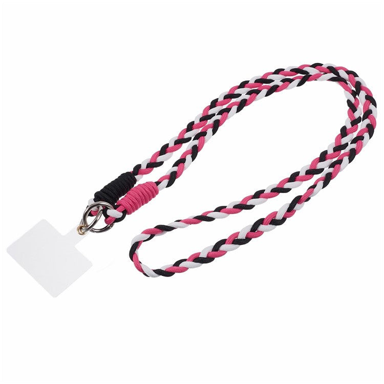 A5 Style 60cm Phone Crossbody Lanyard Weaving Polyester Shoulder Strap Phone Charms with Patch - Rose Black