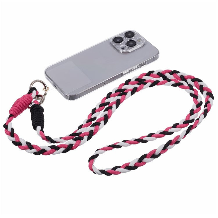 A5 Style 60cm Phone Crossbody Lanyard Weaving Polyester Shoulder Strap Phone Charms with Patch - Rose Black