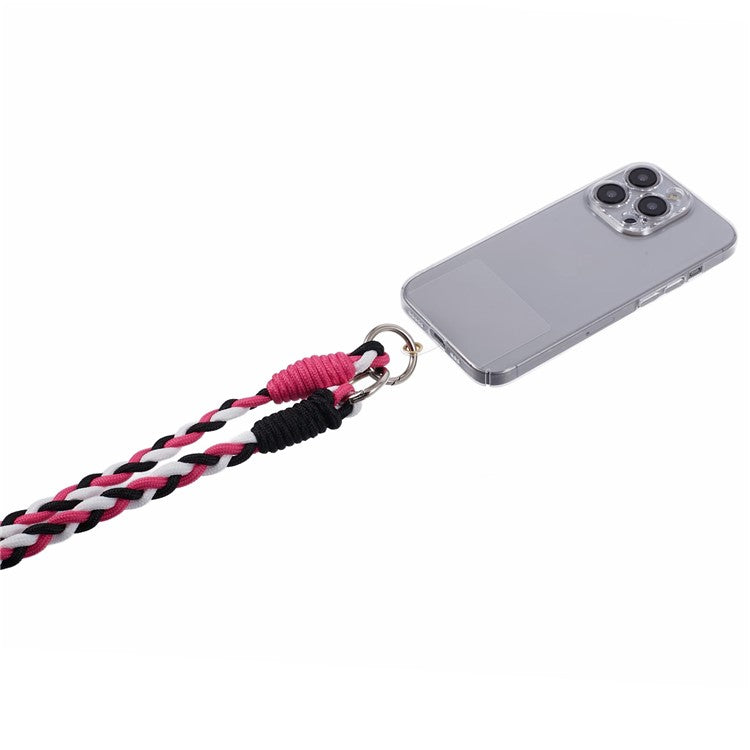 A5 Style 60cm Phone Crossbody Lanyard Weaving Polyester Shoulder Strap Phone Charms with Patch - Rose Black