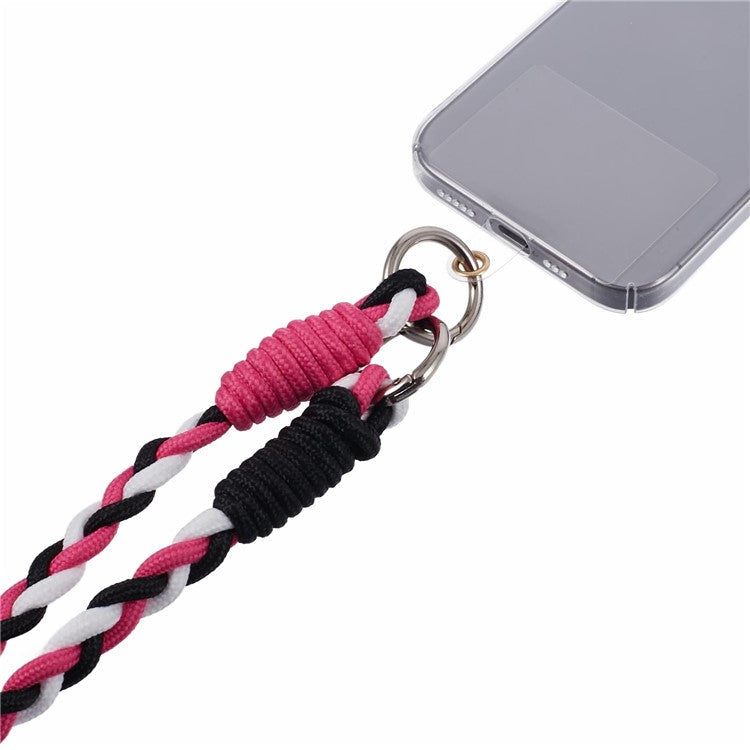 A5 Style 60cm Phone Crossbody Lanyard Weaving Polyester Shoulder Strap Phone Charms with Patch - Rose Black