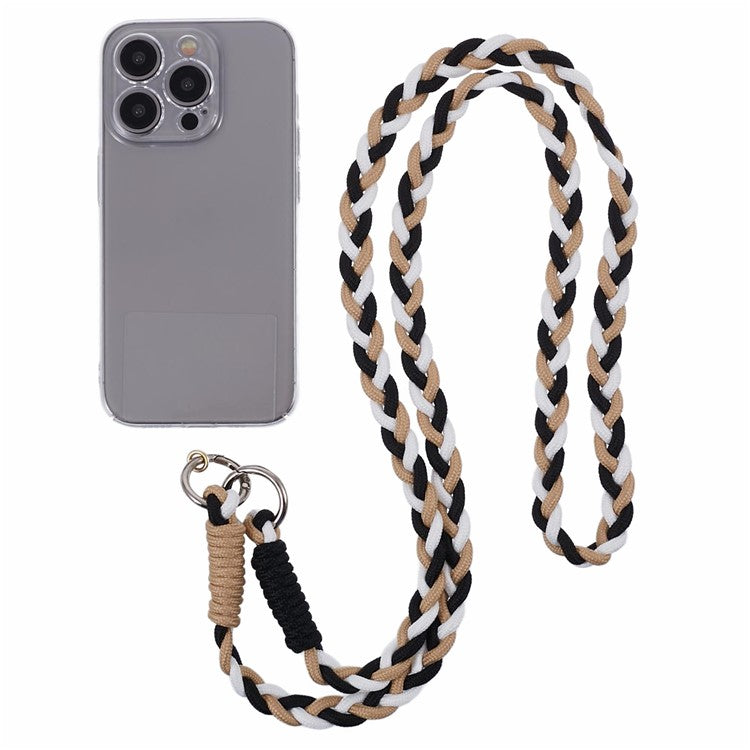 A5 Style 60cm Phone Crossbody Lanyard Weaving Polyester Shoulder Strap Phone Charms with Patch - Apricot Black
