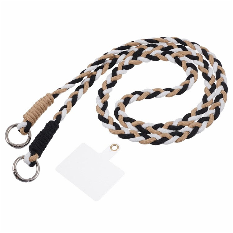 A5 Style 60cm Phone Crossbody Lanyard Weaving Polyester Shoulder Strap Phone Charms with Patch - Apricot Black