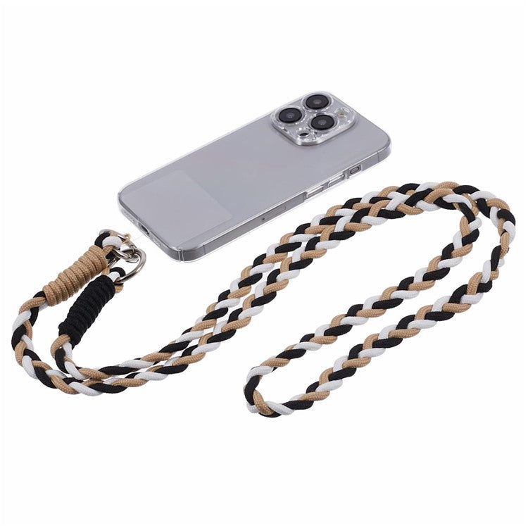 A5 Style 60cm Phone Crossbody Lanyard Weaving Polyester Shoulder Strap Phone Charms with Patch - Apricot Black