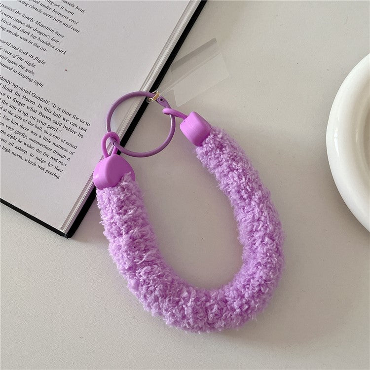 A7 Style Plush Phone Wrist Strap Anti-Loss Phone Lanyard Keychain with Tether Tab - Purple