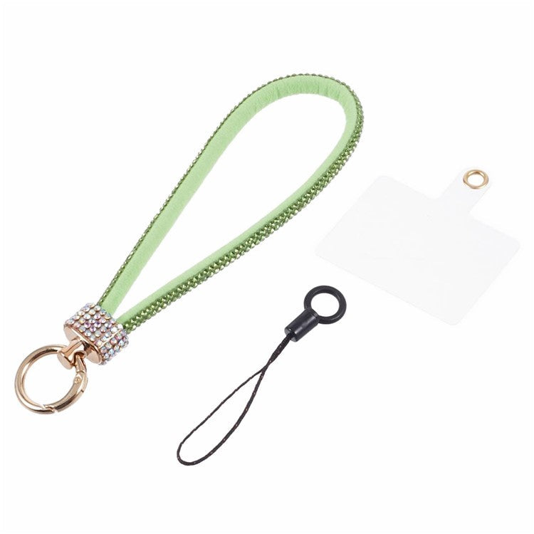 A12 Style Phone Wrist Strap Rhinestone Decor Bling Wristlet Key Chain with Patch - Green