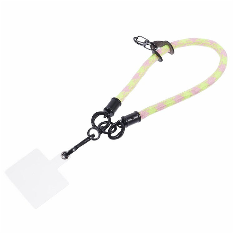 8mm 30cm Phone Wrist Strap Dual Color Short Lanyard with Patch for Camera ID Badge Keys - Pink+Yellow