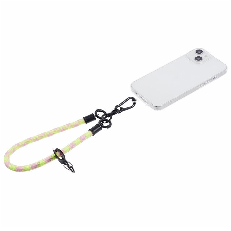 8mm 30cm Phone Wrist Strap Dual Color Short Lanyard with Patch for Camera ID Badge Keys - Pink+Yellow