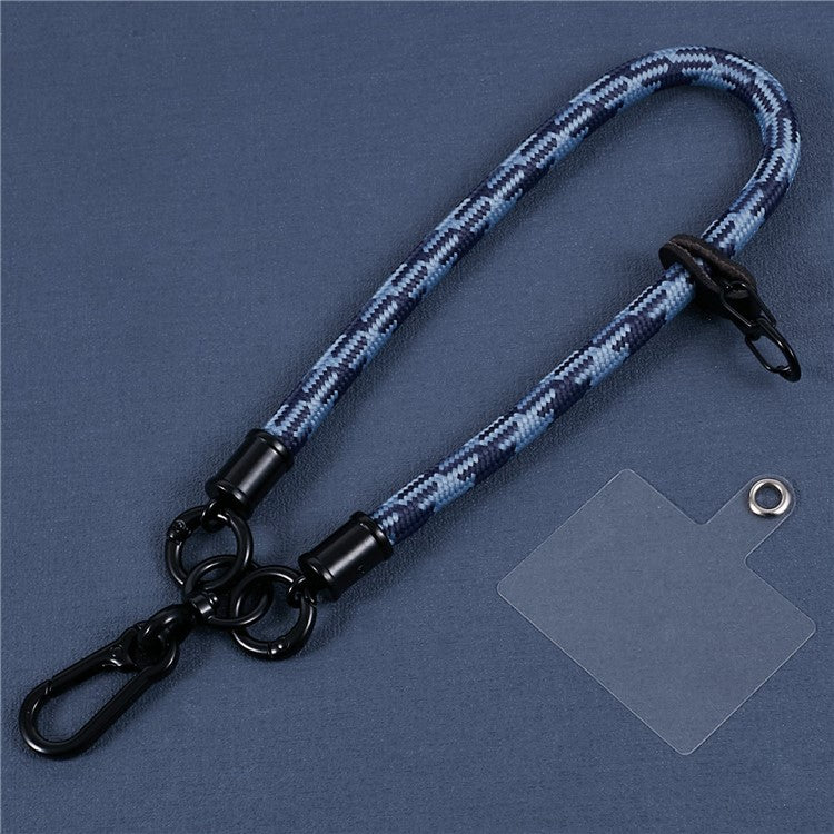 8mm 30cm Phone Wrist Strap Dual Color Short Lanyard with Patch for Camera ID Badge Keys - Blue+Black
