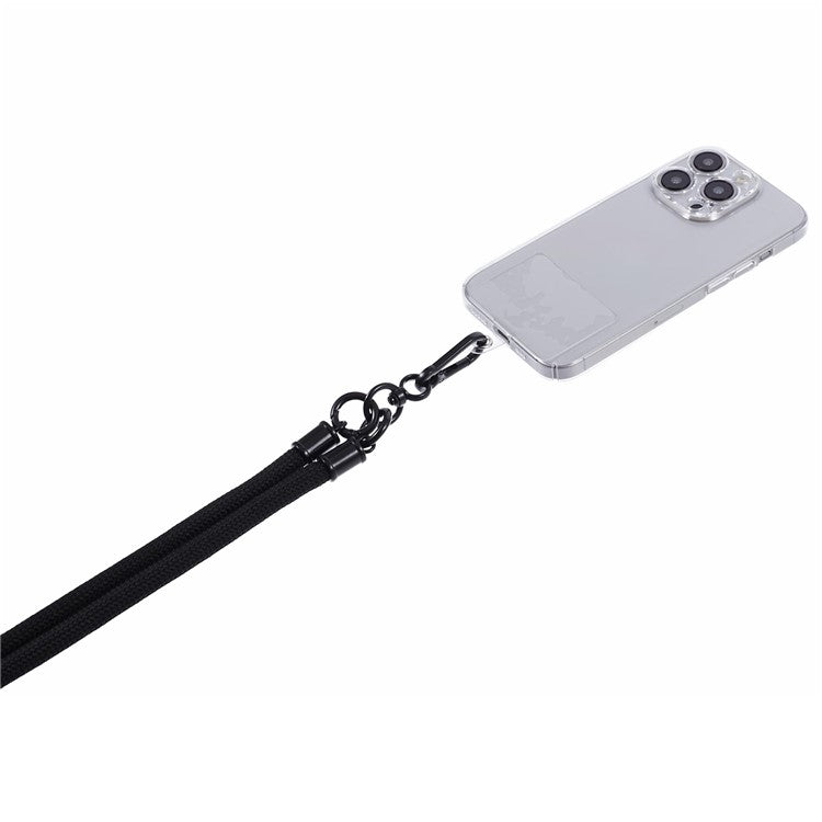 Style A Solid Color Phone Strap 10mm Crossbody Nylon Phone Charm with Clear Patch - Black