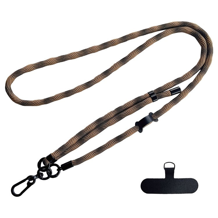 Crossbody Phone Lanyard Strap with Patch 7mm Thickness Adjustable Nylon Neck Strap - Black+Brown