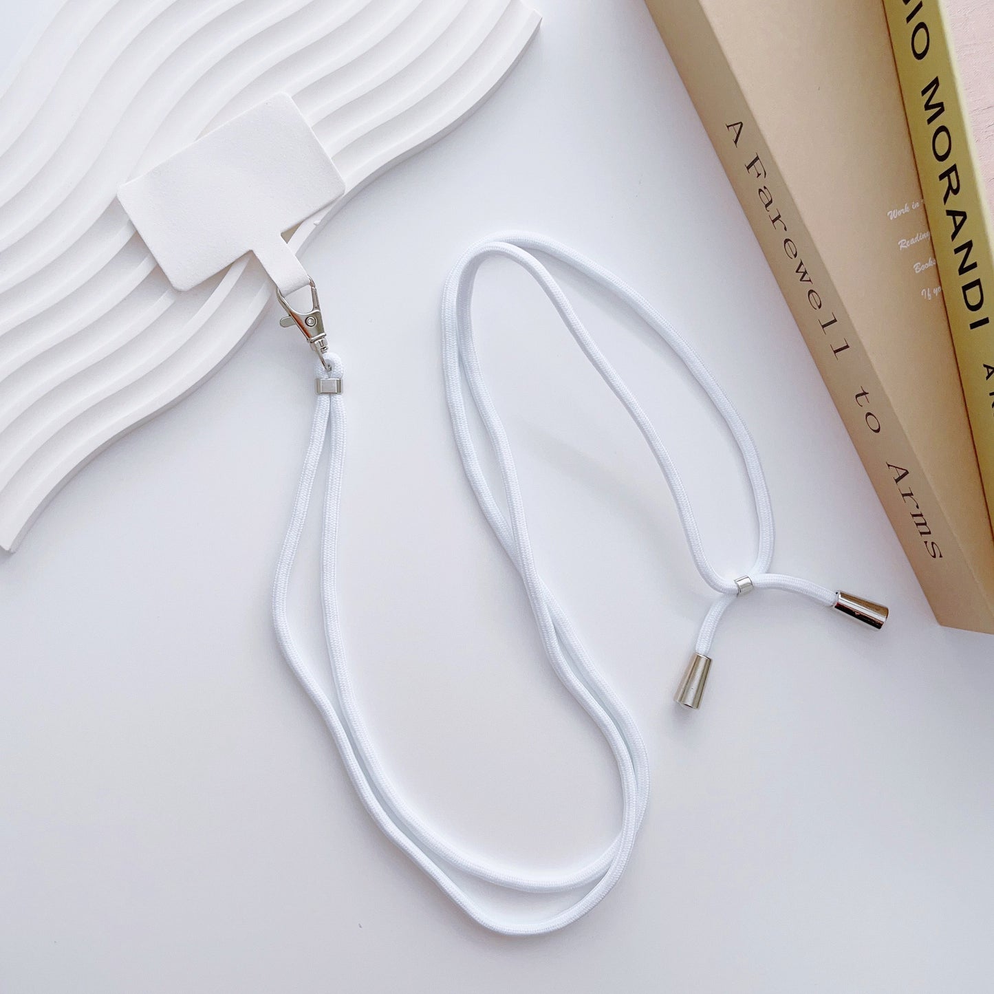 Phone Lanyard for iPhone 16 / 16 Ultra / 16 Pro / 16 Pro Max Detachable Polyester Fiber Braided Phone Strap with Tether Tab - White