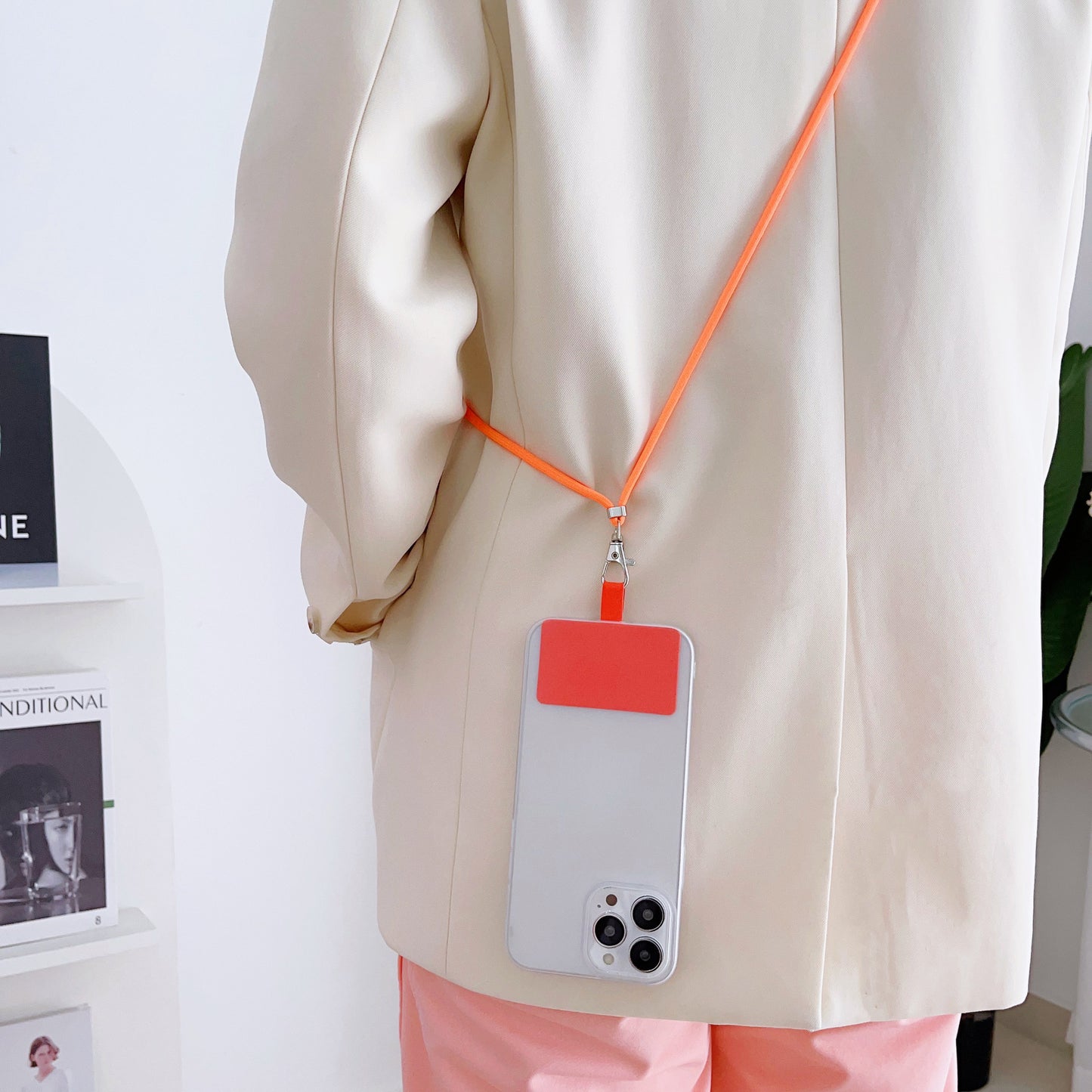 Phone Lanyard for iPhone 16 / 16 Ultra / 16 Pro / 16 Pro Max Detachable Polyester Fiber Braided Phone Strap with Tether Tab - White