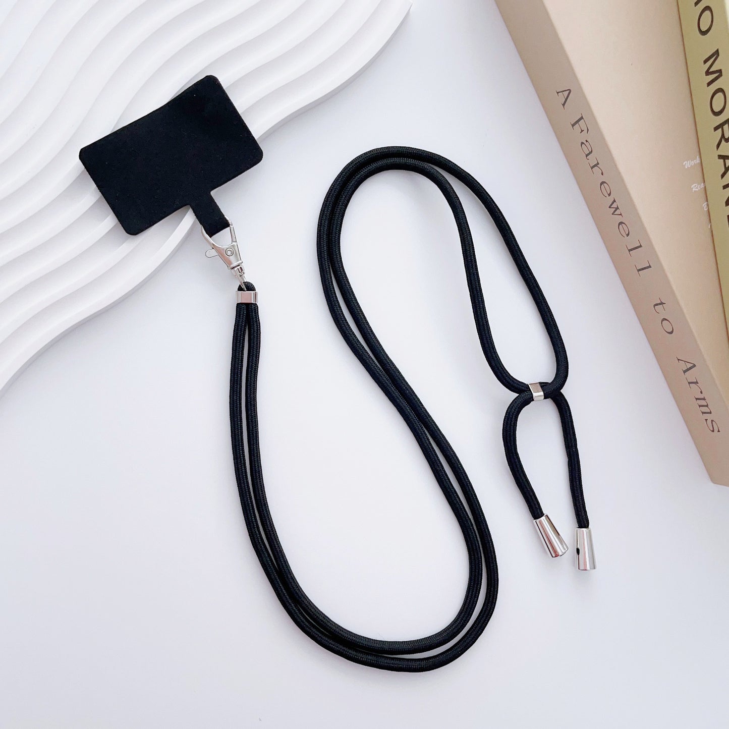 Phone Lanyard for iPhone 16 / 16 Ultra / 16 Pro / 16 Pro Max Detachable Polyester Fiber Braided Phone Strap with Tether Tab - Black
