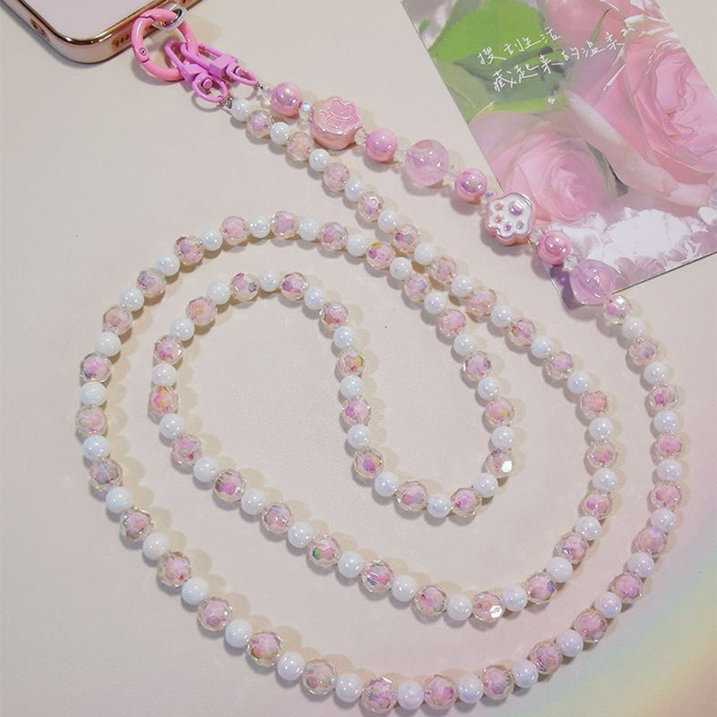 110cm Phone Lanyard for iPhone 16 / 16 Ultra / 16 Pro / 16 Pro Max Beaded Shoulder Neck Strap with Patch - Blue