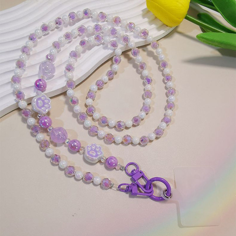 110cm Phone Lanyard for iPhone 16 / 16 Ultra / 16 Pro / 16 Pro Max Beaded Shoulder Neck Strap with Patch - Purple