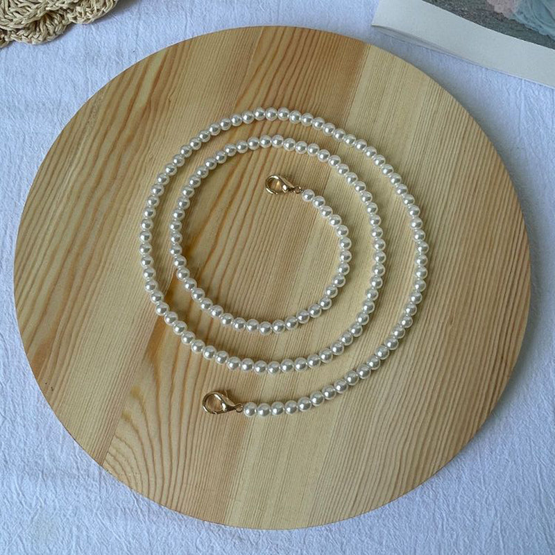 Pearl Beaded Phone Lanyard for iPhone 16 / 16 Ultra / 16 Pro / 16 Pro Max 110cm Crossbody Chain Strap - Gold Buckle