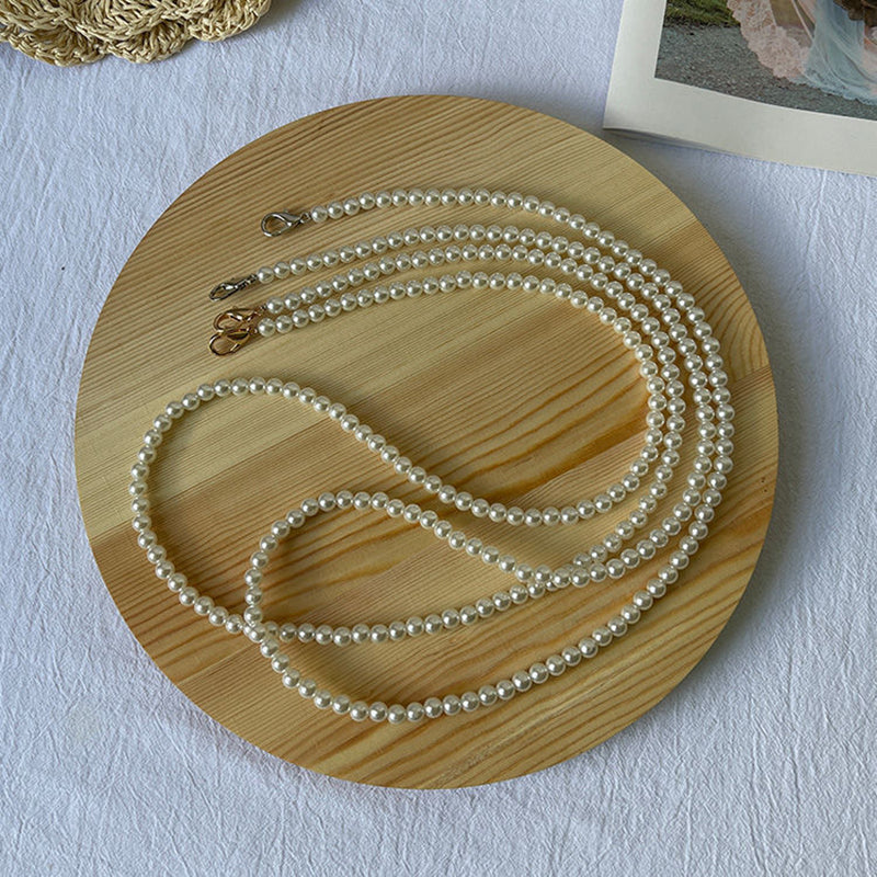 Pearl Beaded Phone Lanyard for iPhone 16 / 16 Ultra / 16 Pro / 16 Pro Max 110cm Crossbody Chain Strap - Gold Buckle