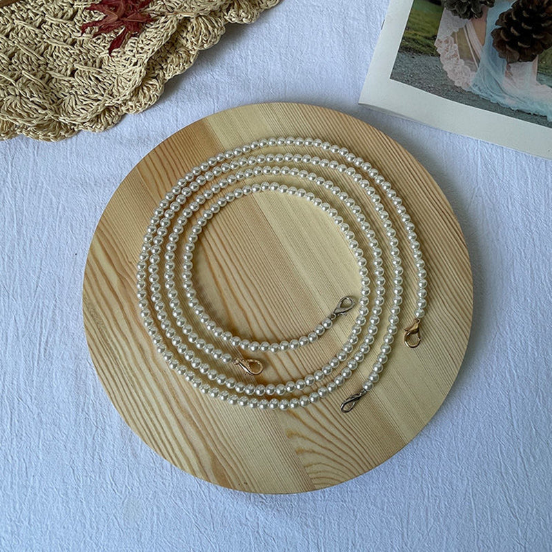 Pearl Beaded Phone Lanyard for iPhone 16 / 16 Ultra / 16 Pro / 16 Pro Max 110cm Crossbody Chain Strap - Silver Buckle