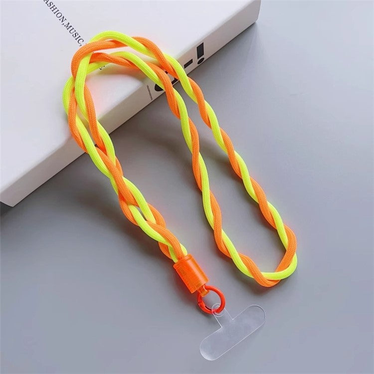 110cm Universal Phone Lanyard Dual Color Twisted Mobile Phone Neck Strap with Clear Tether Tab - Fluorescent Green+Orange